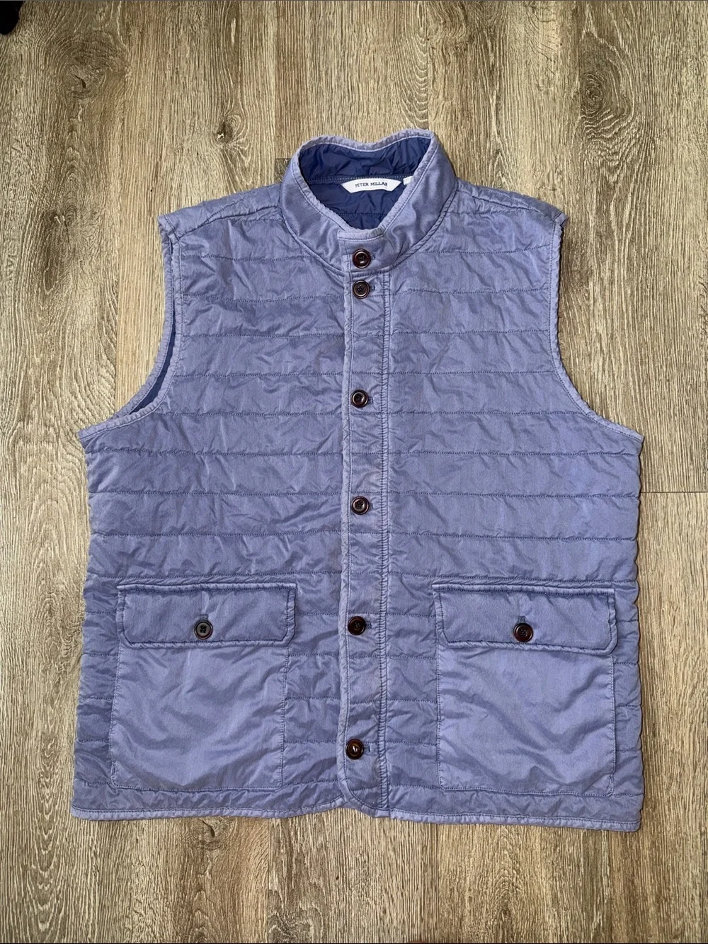 Peter Millar crown Greenwich Quilted garment dye Blue Sleeveless Vest xl golf